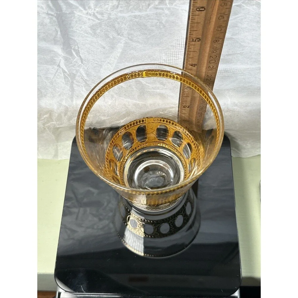 Culver LTD 22K Gold Roman Arch Lowball Glass 4” Mid Century Barware Heavy Base